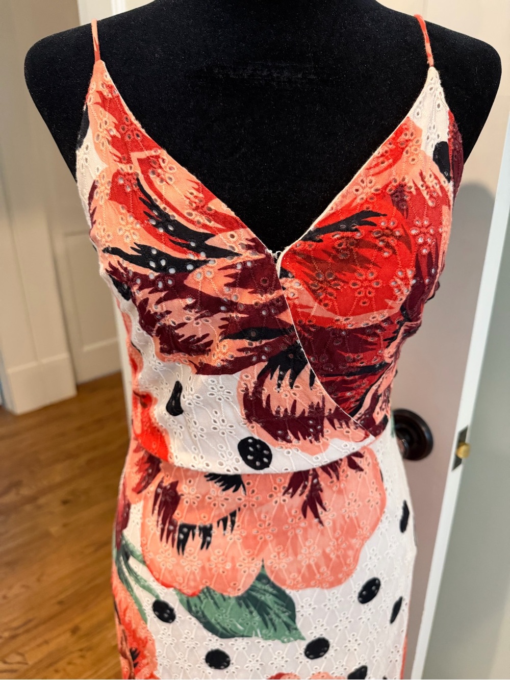 FARM Rio Red Floral Slip Maxi Dress with Black Dot Accents - Picture 4 of 6